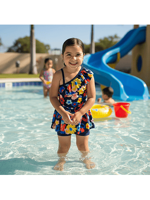 Traje de Baño y Falda de Verano para Niñas con Short