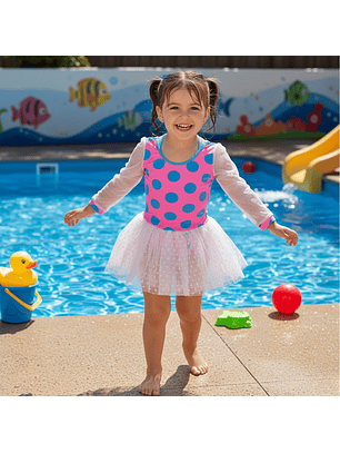 Traje de Baño Niña con Falda Tutú y Mangas Largas