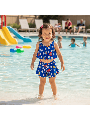 Traje de Baño para Niñas 2 Piezas y short Azul