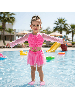 Traje de Baño para Niñas Manga Larga Rosado