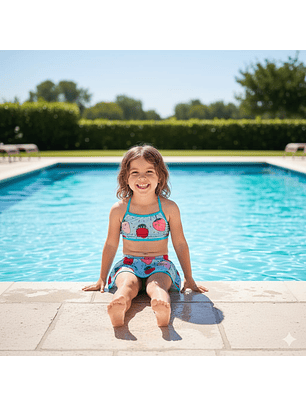 Traje de Baño para Niñas 2 Piezas Azul y Short