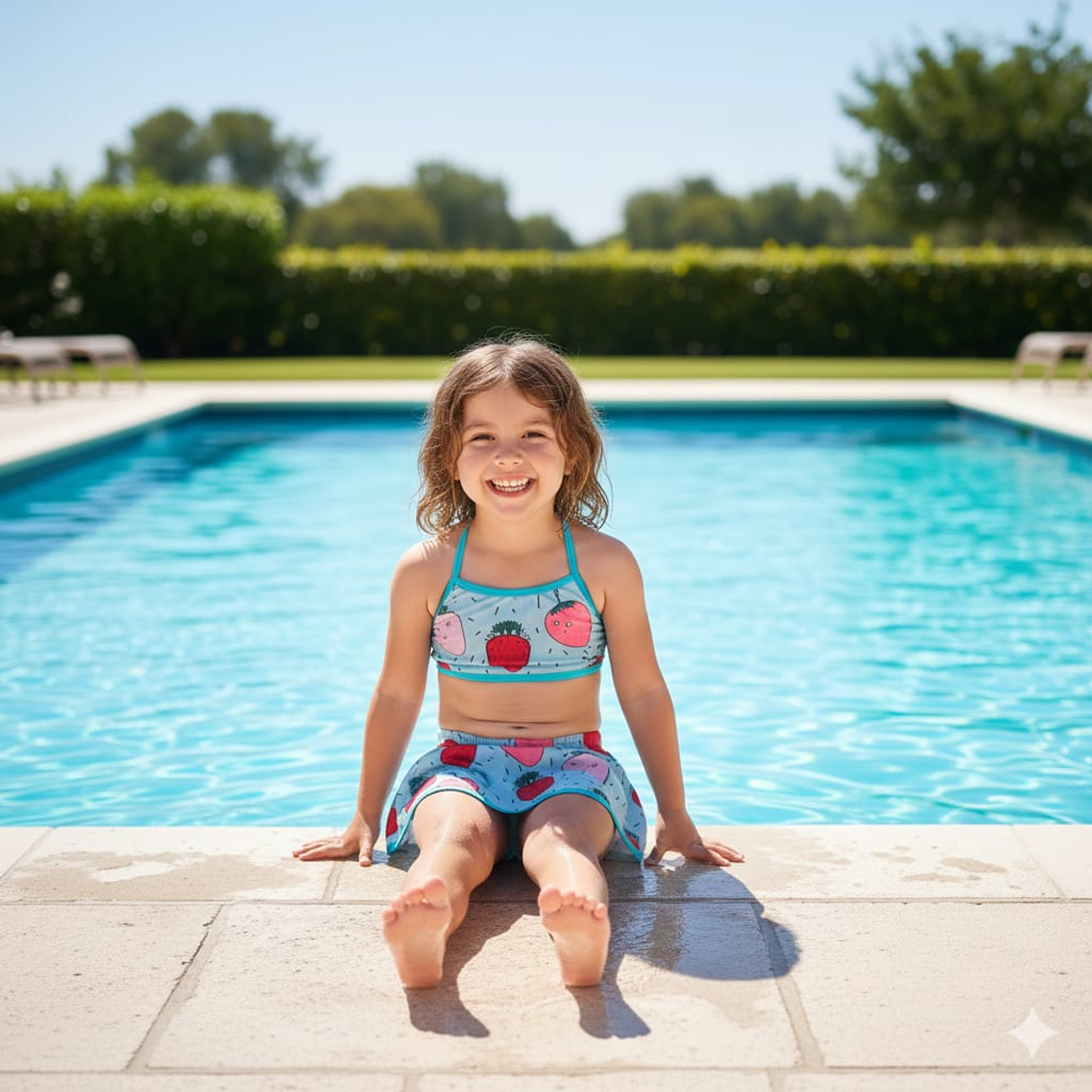 Traje de Baño para Niñas 2 Piezas Azul y Short 2