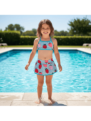 Traje de Baño para Niñas 2 Piezas Azul y Short