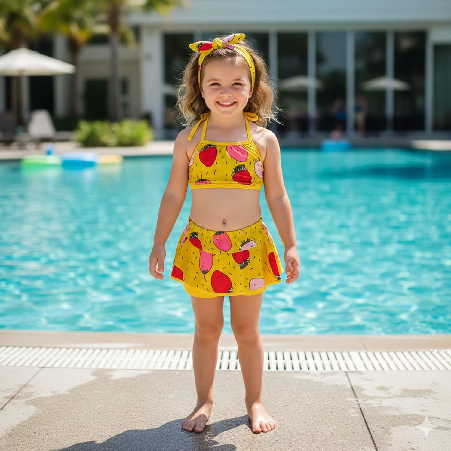 Traje de Baño para Niñas con Top y Short Amarillo 1