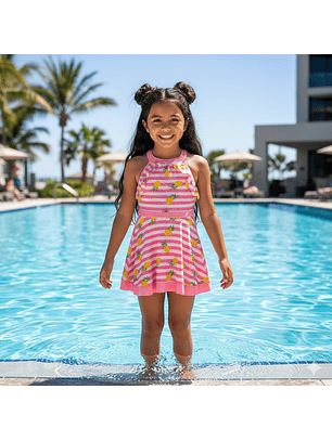 Traje de Baño Tipo Vestido y para Niñas Rosado