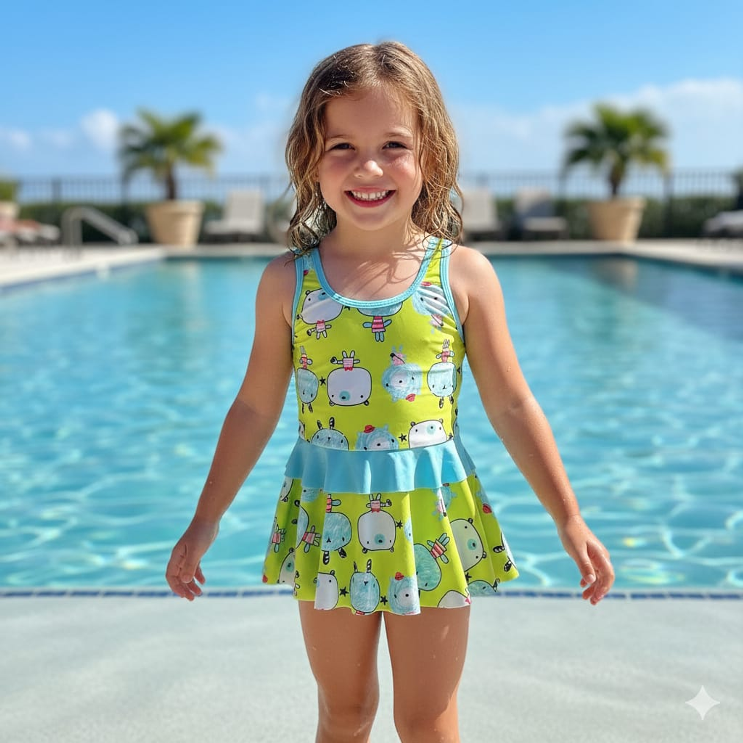 Traje de Baño para Niñas 1 Pieza y Short 2