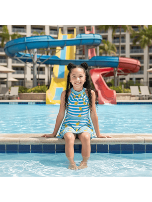 Traje de Baño Vestido para Niñas con Short azul debajo