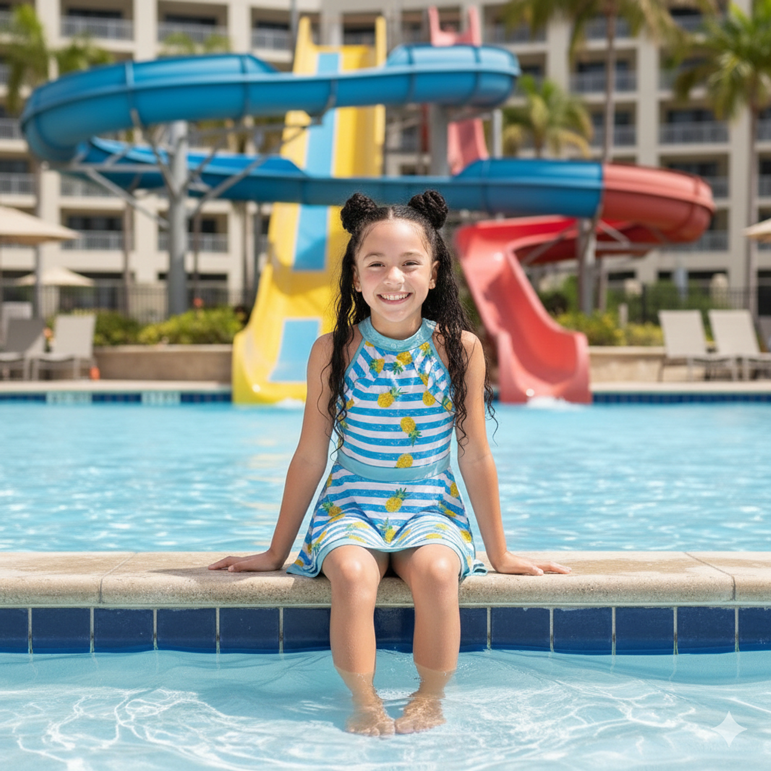 Traje de Baño Vestido para Niñas con Short azul debajo 2