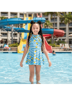 Traje de Baño Vestido para Niñas con Short azul debajo