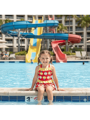 Traje de Baño para Niñas 1 Pieza y Short Rojo