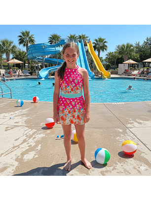 Traje de Baño Vestido para Niñas con Flores y Short