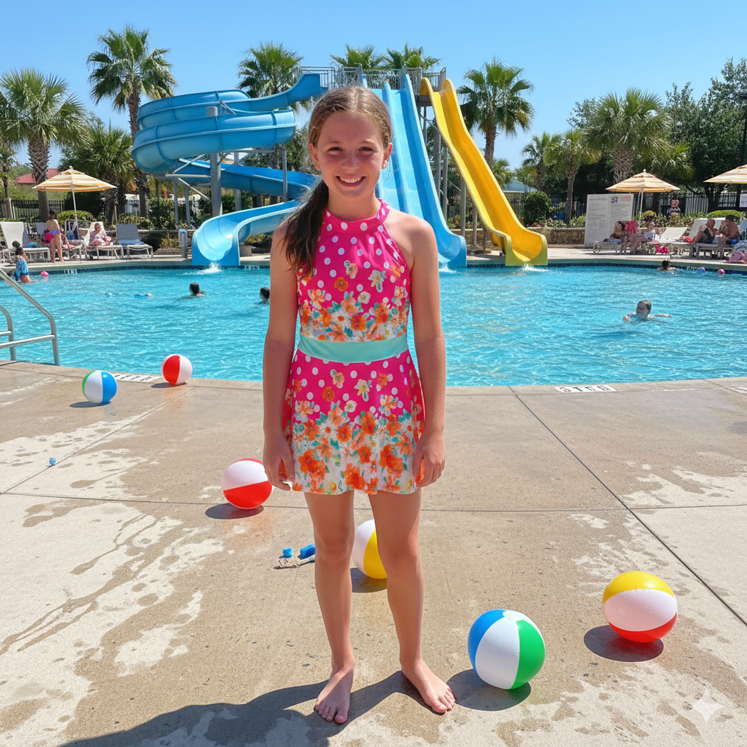 Traje de Baño Vestido para Niñas con Flores y Short 1