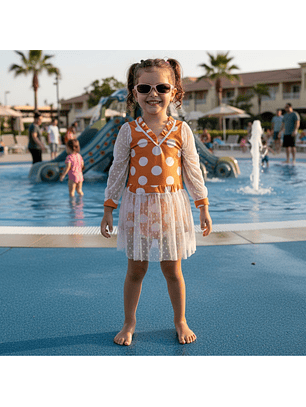 Traje de Baño para Niñas Manga Largas Color Melón