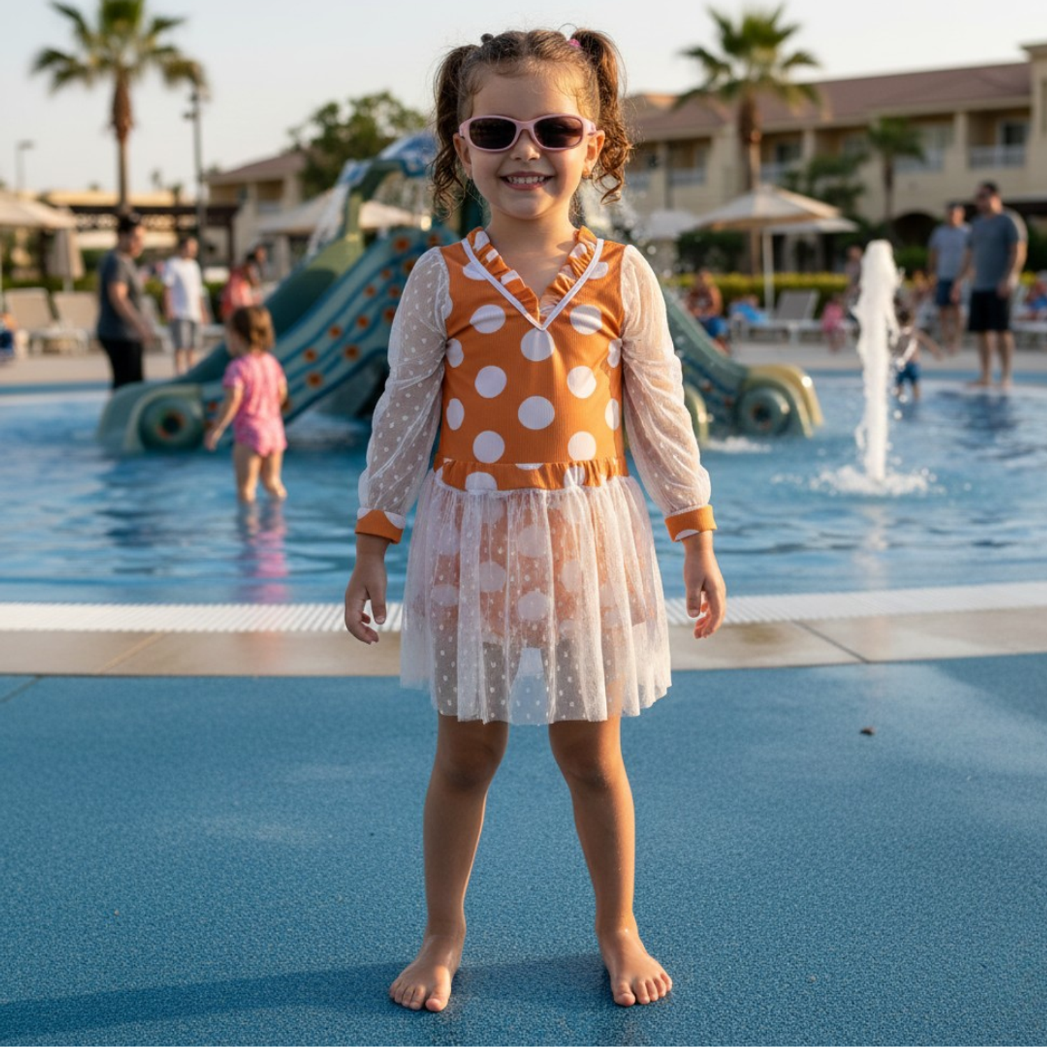 Traje de Baño para Niñas Manga Largas Color Melón 1