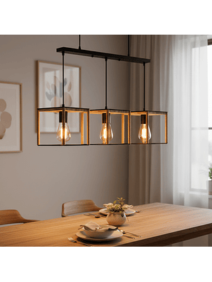 Lampara Colgante Triple en Cuadrado Gold 