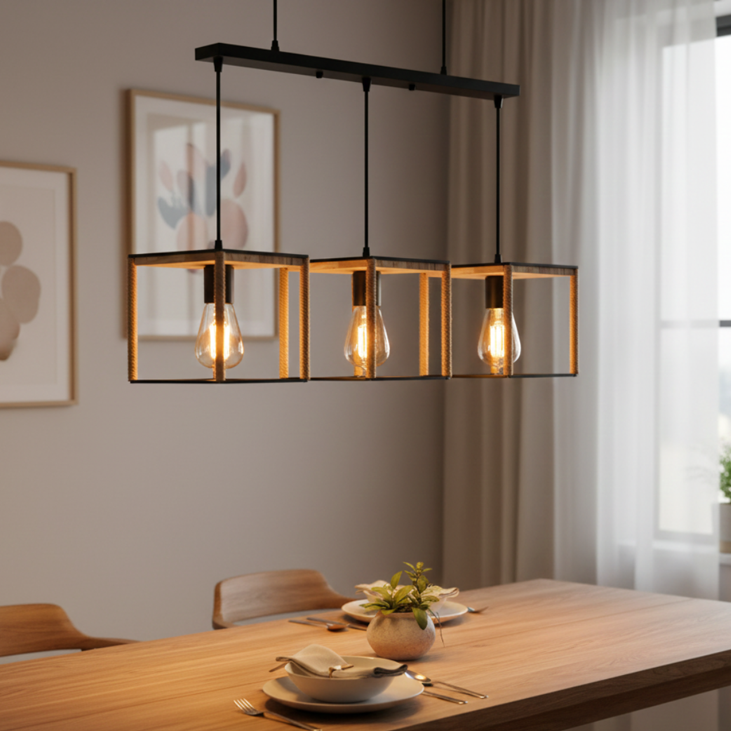 Lampara Colgante Triple en Cuadrado Gold  1