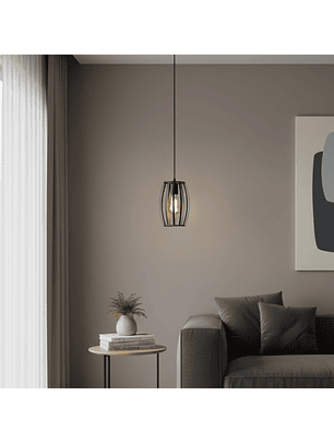 Lampara Colgante Estilo Barril en Aluminio Negro