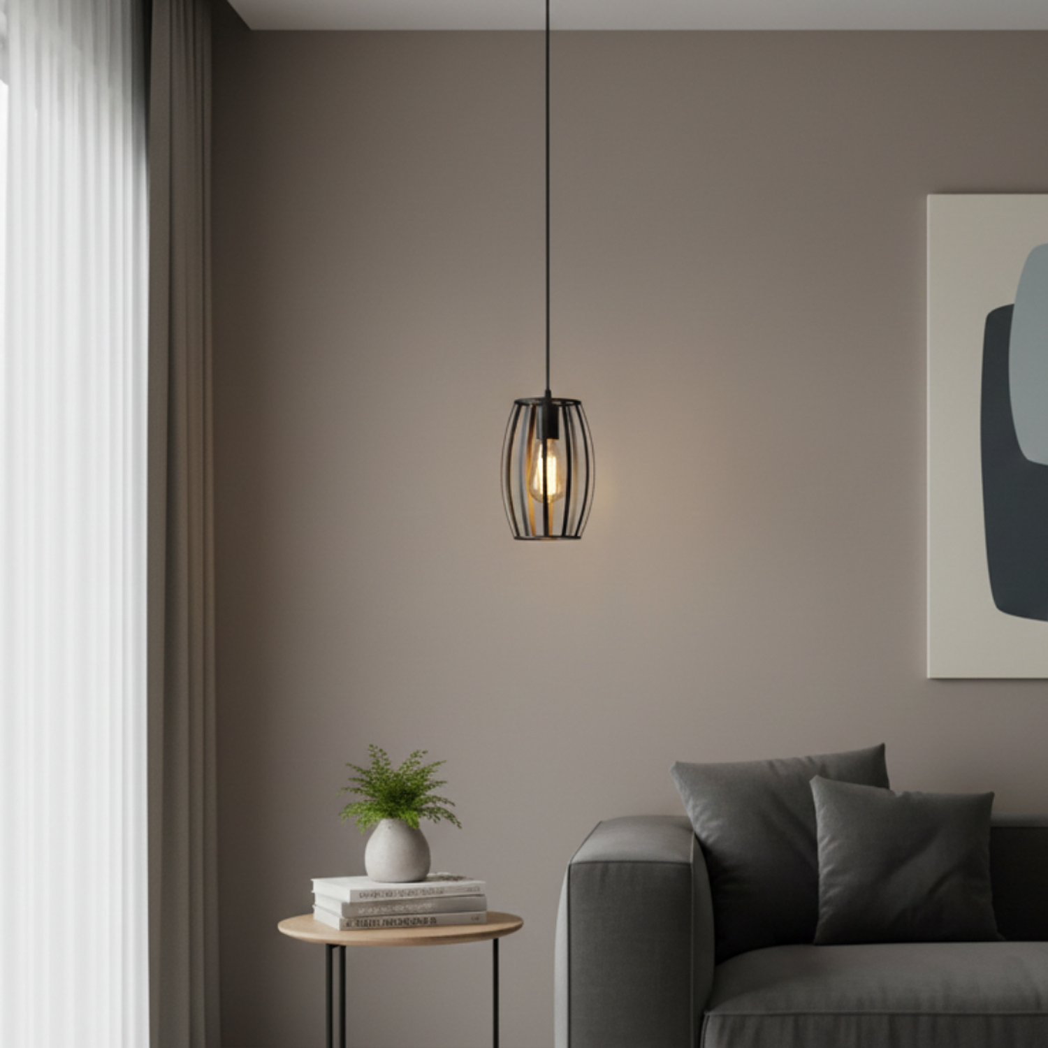 Lampara Colgante Estilo Barril en Aluminio Negro 1