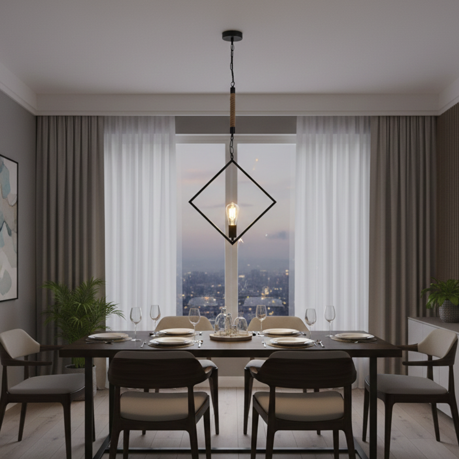 Lámpara Colgante Rutica en Forma De Cuadrado Invertido 1