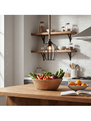 Lámpara Colgante Rústica Negra en Forma De Copa