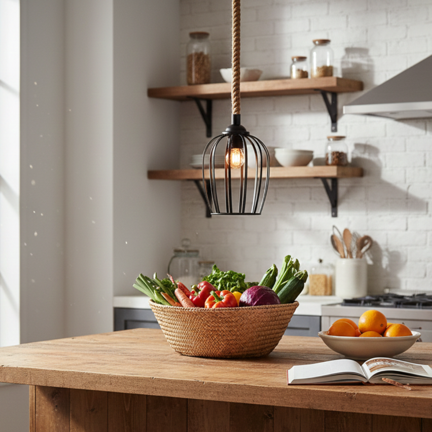 Lámpara Colgante Rústica Negra en Forma De Copa 2