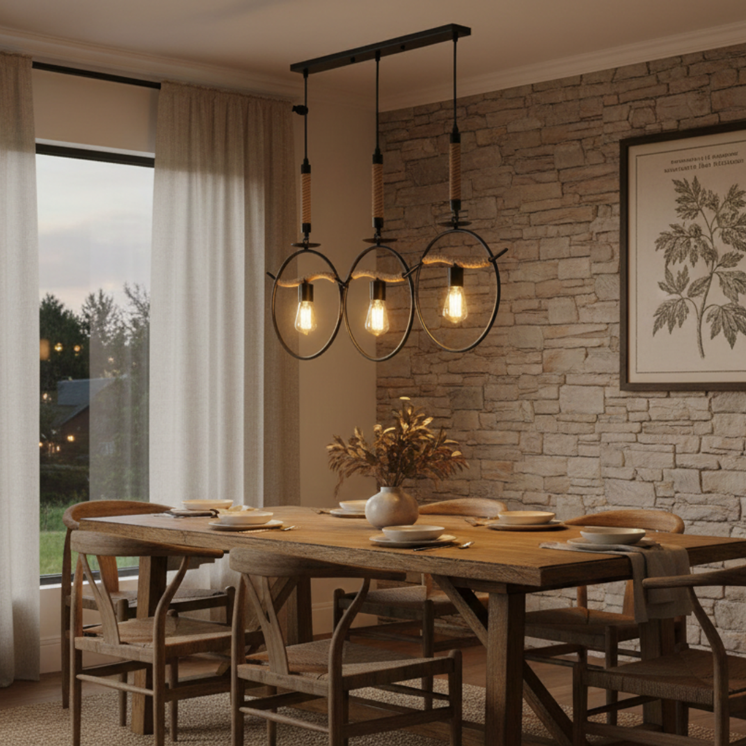 Lámpara Colgante Decorativa Rústica Tres Círculos  2