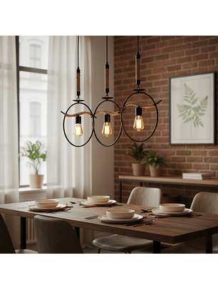 Lámpara Colgante Decorativa Rústica Tres Círculos 