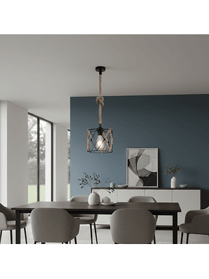 Lampara Colgante Metal con Cesta Tejida 
