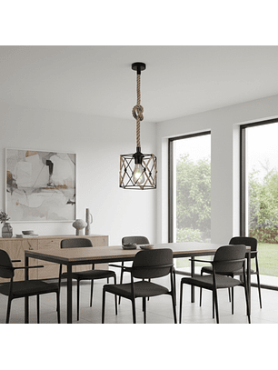 Lampara Colgante Metal con Cesta Tejida 