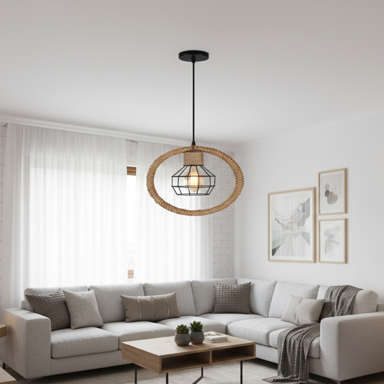 Lámpara Colgante Rústica Redonda 320x320mm 1