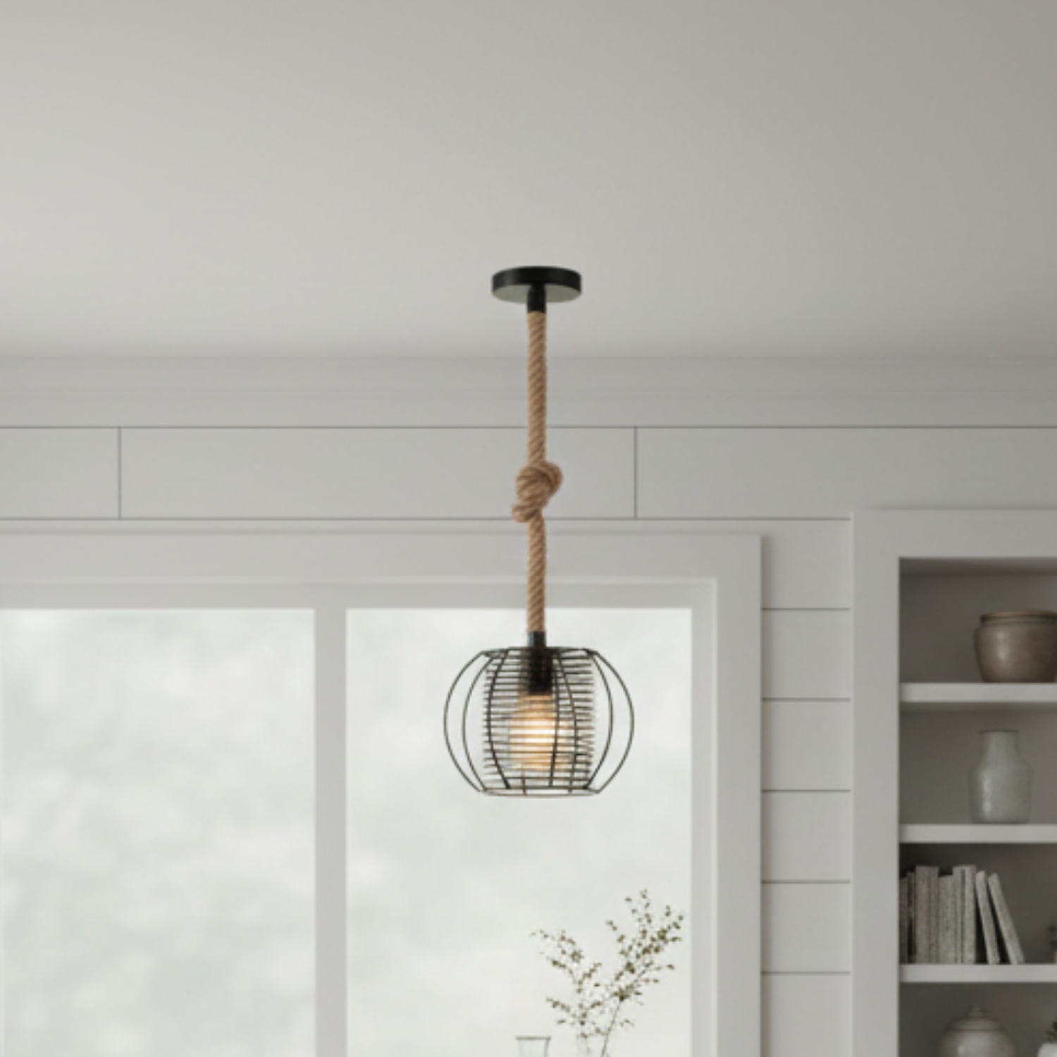 Lampara Colgante Metal con Cesta en Espiral Negro 1