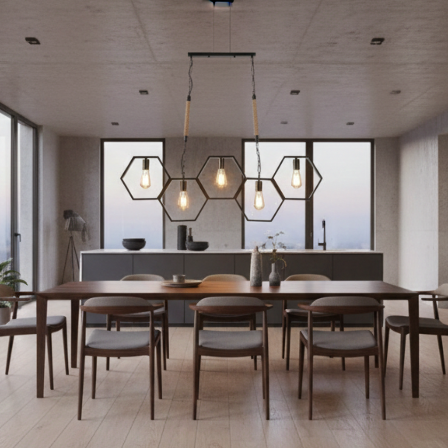 Lámpara Colgante en Hexagonal Con Metal  2