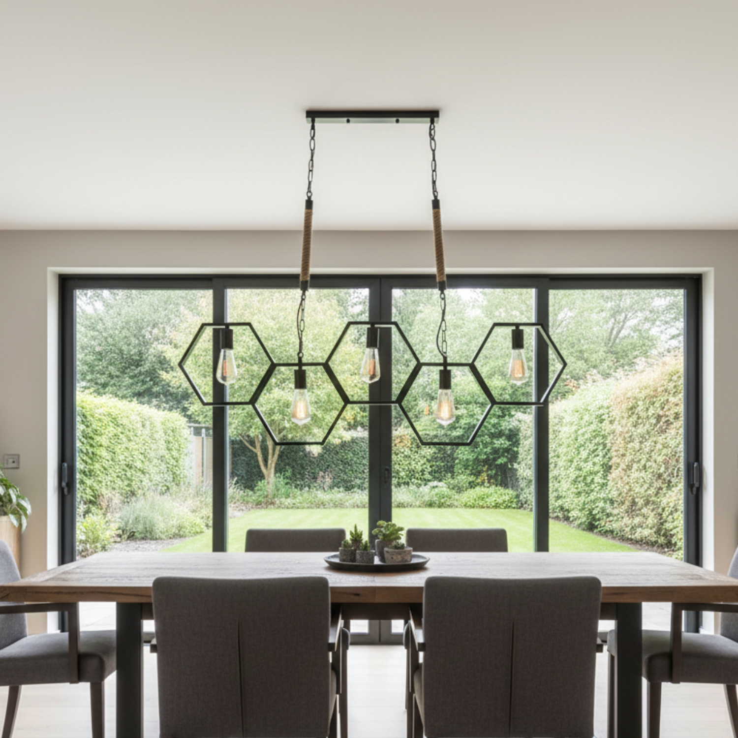 Lámpara Colgante en Hexagonal Con Metal  1