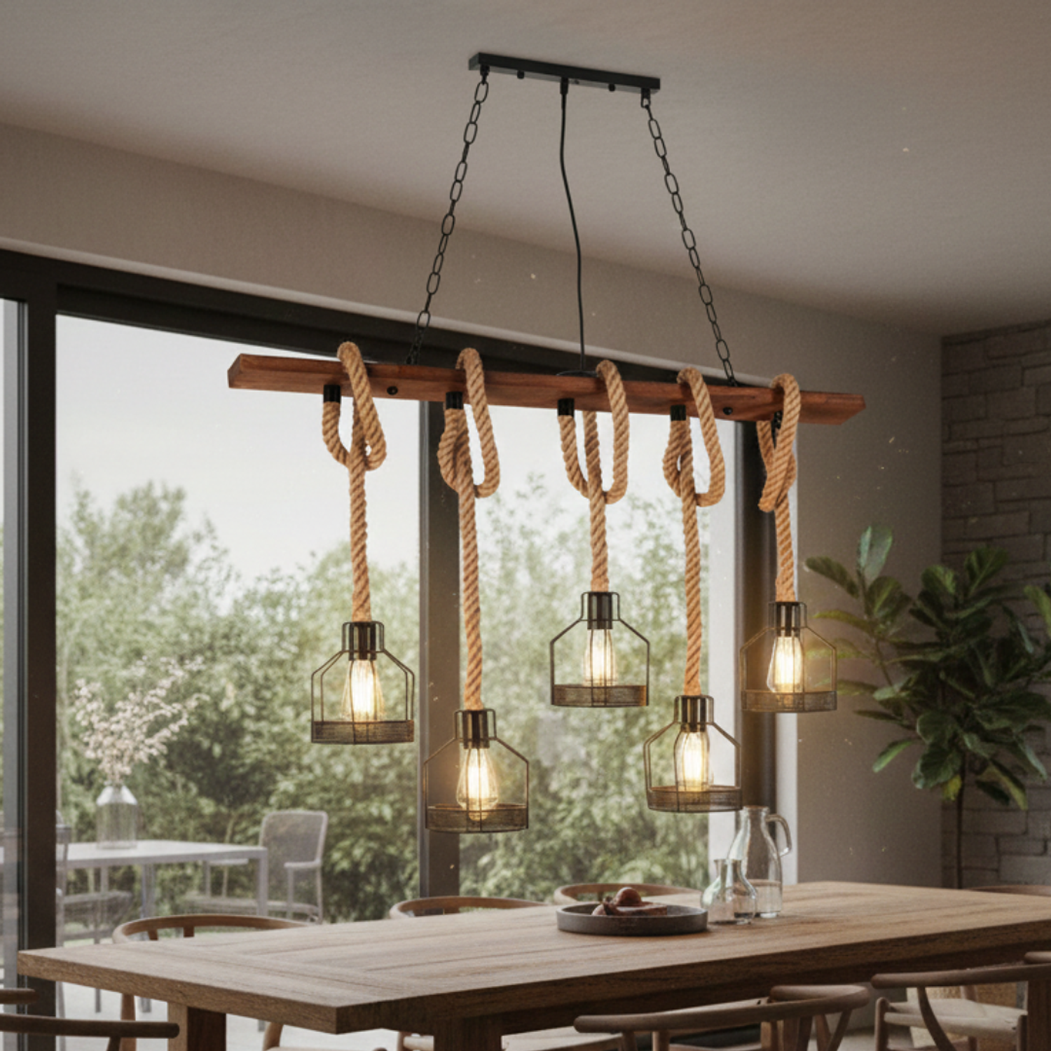 Lámpara Cáñamo Rústica 5 Soquetes E27 1