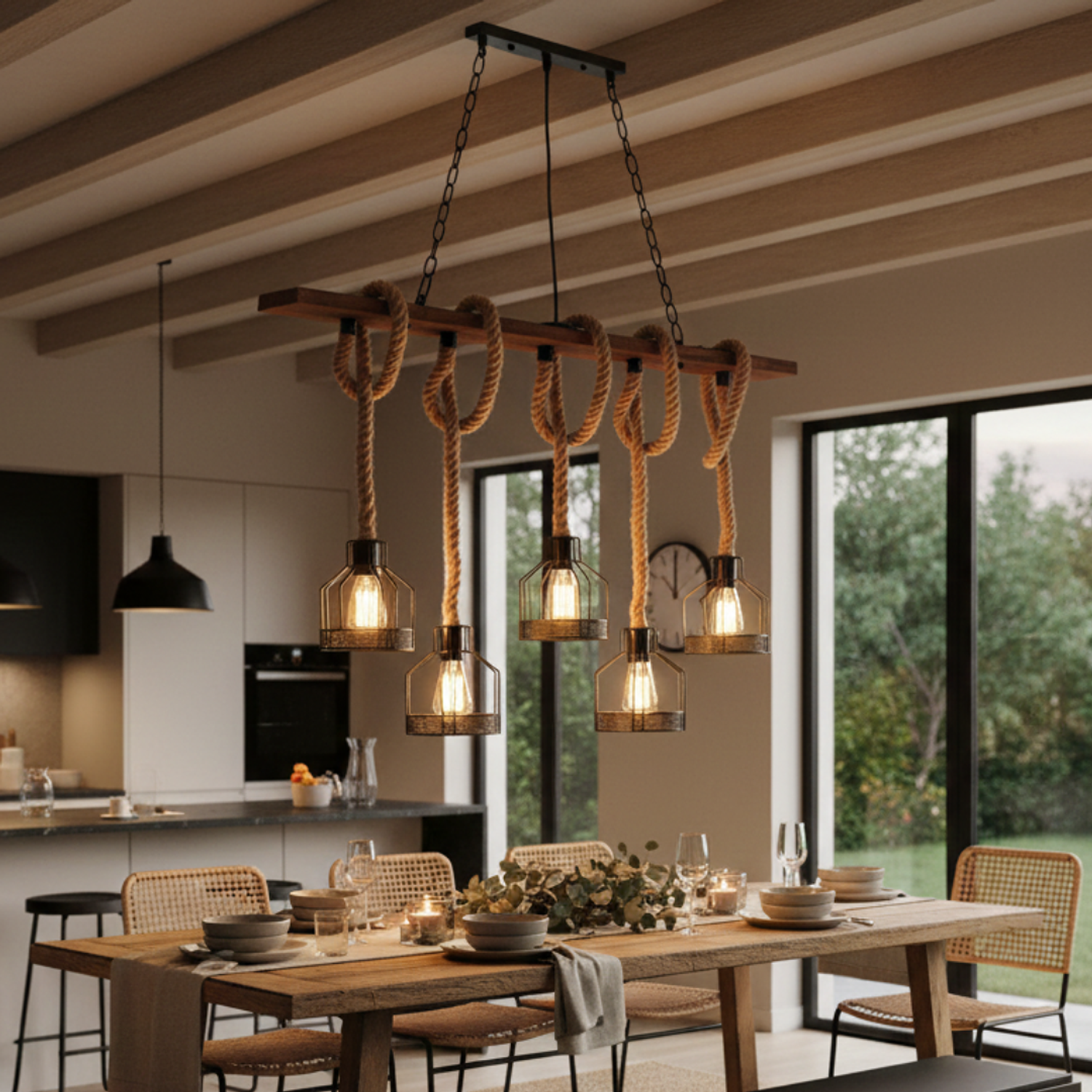 Lámpara Cáñamo Rústica 5 Soquetes E27 2