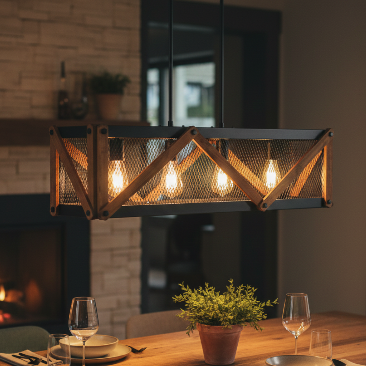 Lampara Colgante Porta E27*4 Negro 1