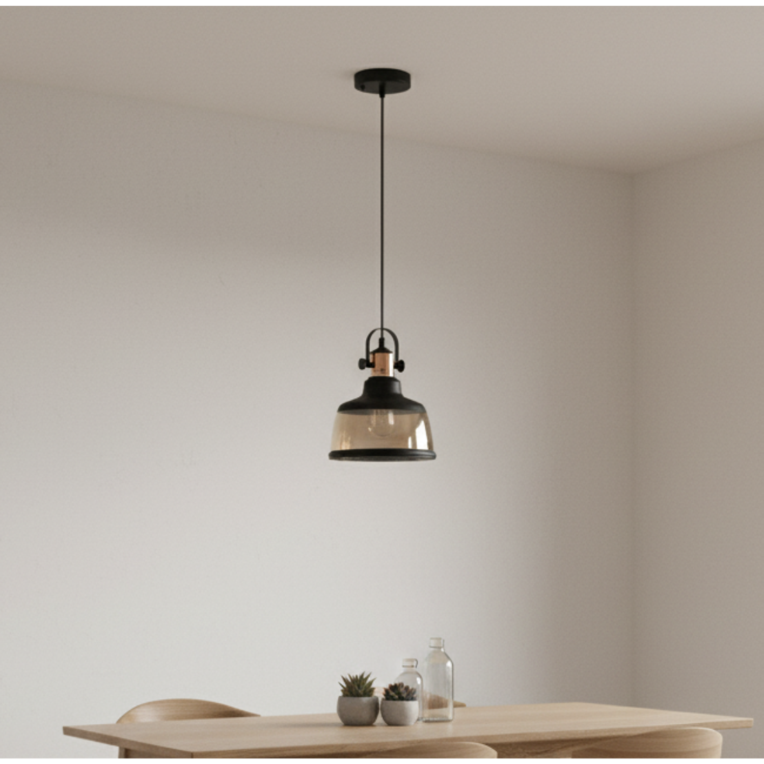 Lámpara Colgante Retro de Metal y Cristal Ámbar E27 2