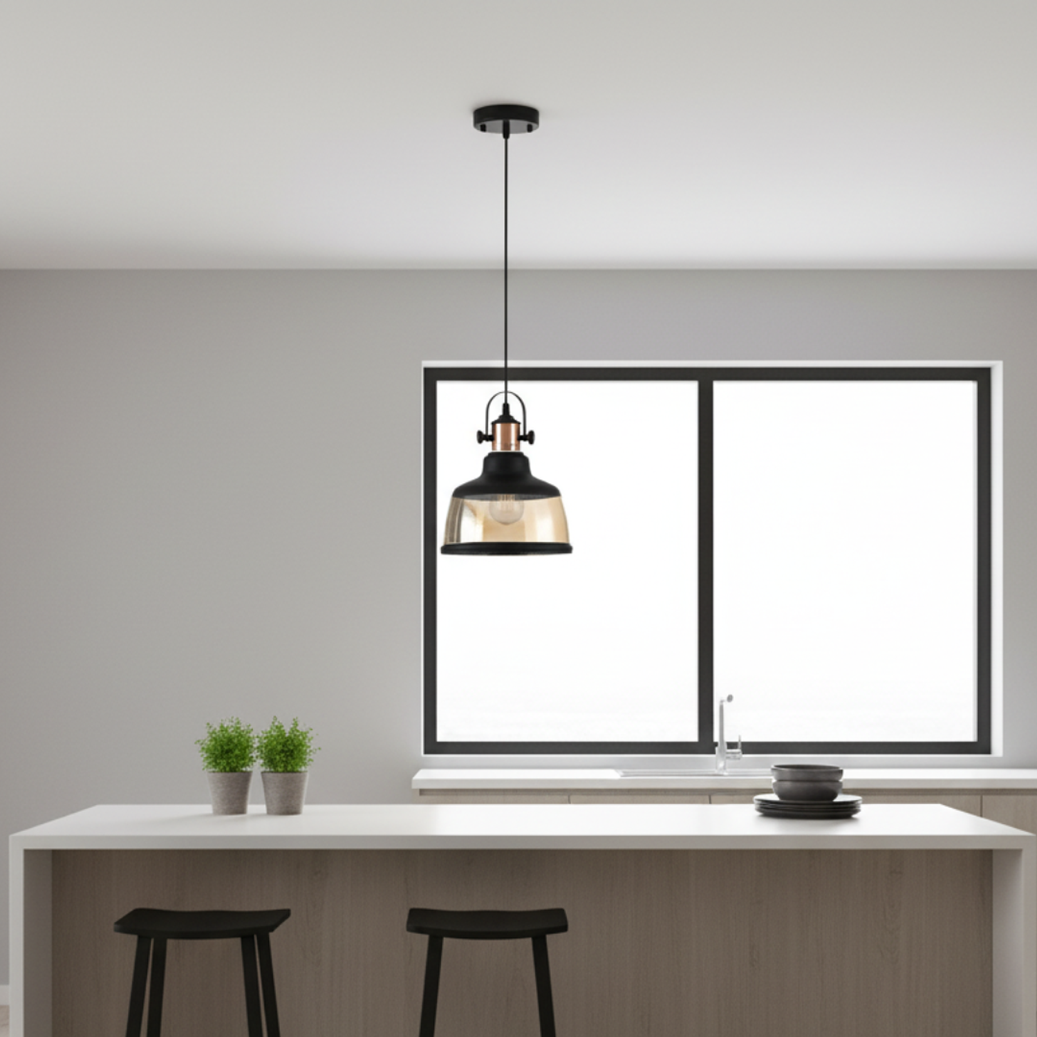 Lámpara Colgante Retro de Metal y Cristal Ámbar E27 1