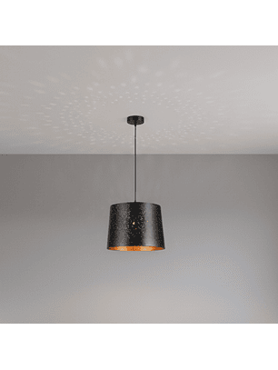 Lámpara Colgante E27 Negra con Diseño Estelar y Fondo Dorado