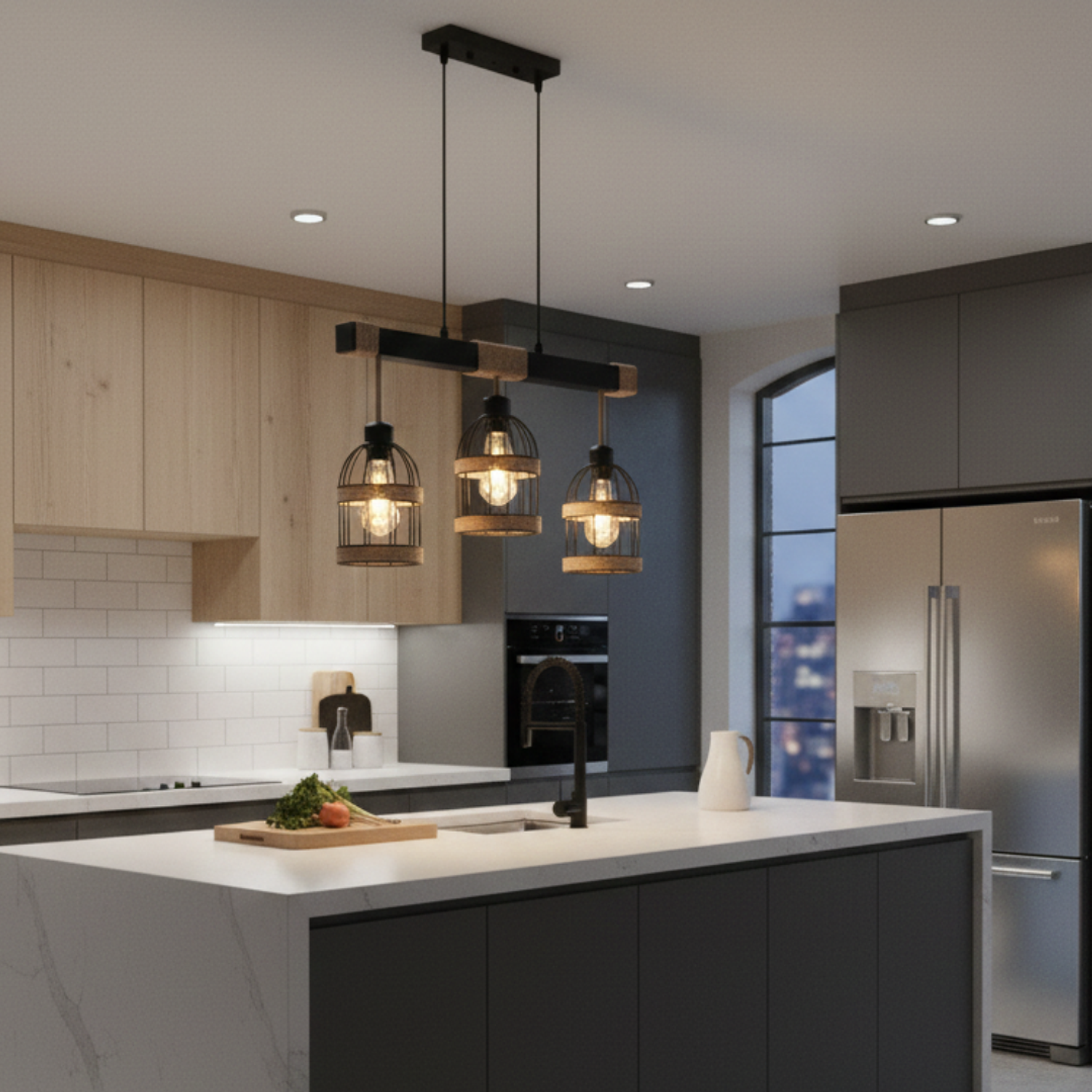 Lámpara Colgante Porta E27*3 Cáñamo Jaula 5