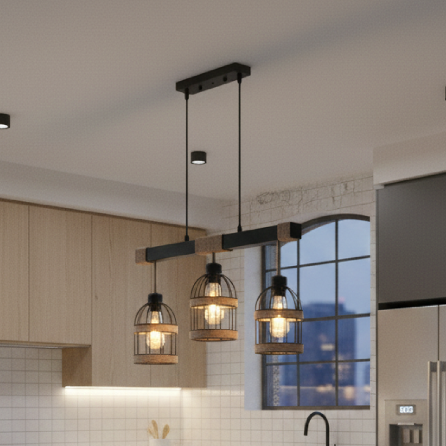 Lámpara Colgante Porta E27*3 Cáñamo Jaula 1