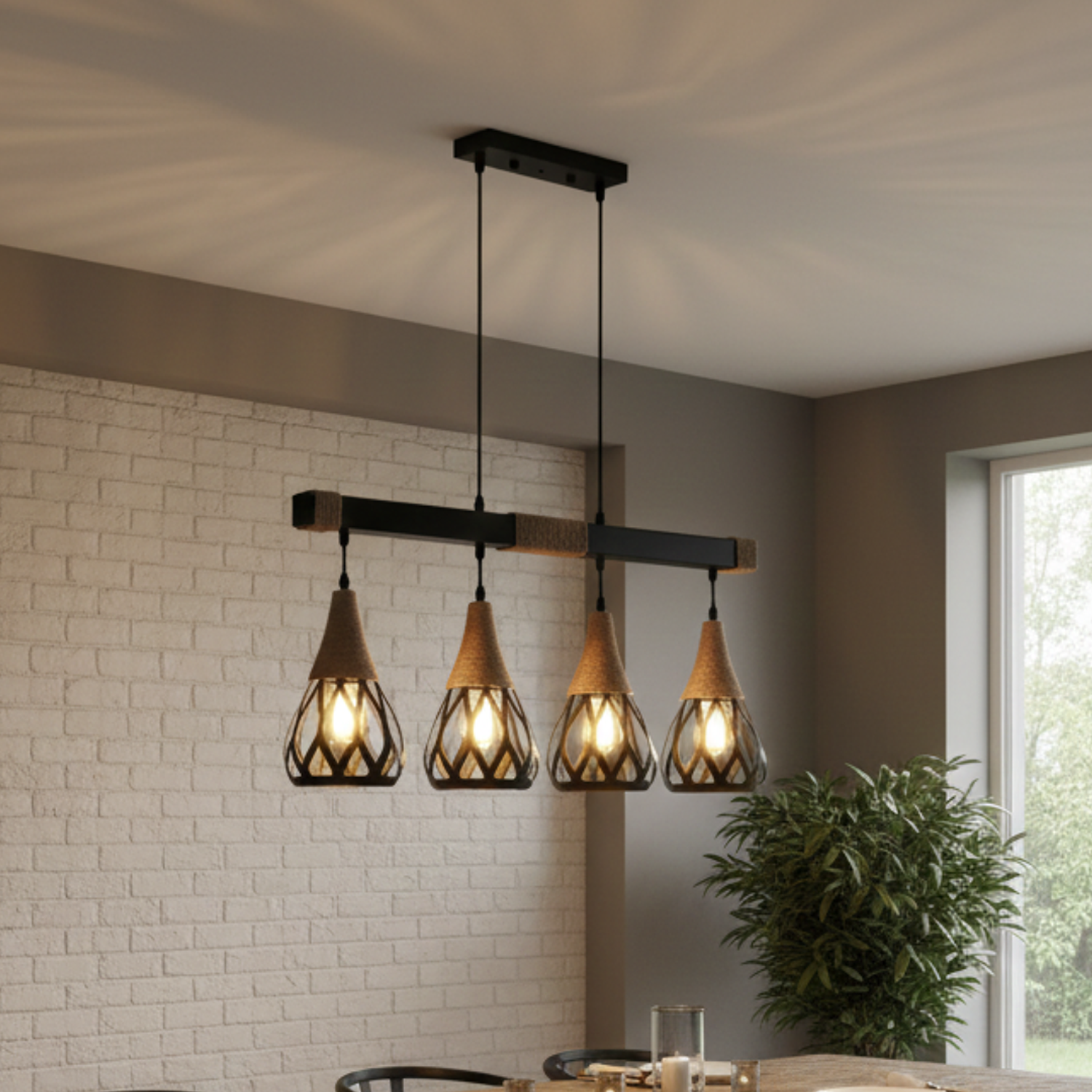 Lámpara Colgante Porta E27*4 Cáñamo 1