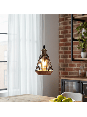 Lámpara Colgante Estilo Vintage en Metal Negro y Cáñamo