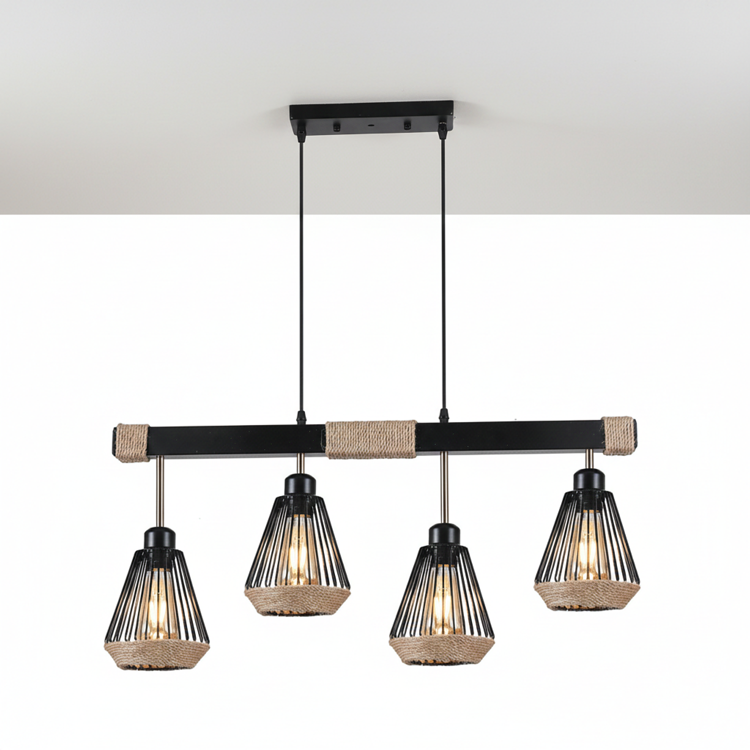 Lámpara Colgante Industrial de 4 Luces E27 con Detalles de Cáñamo 5