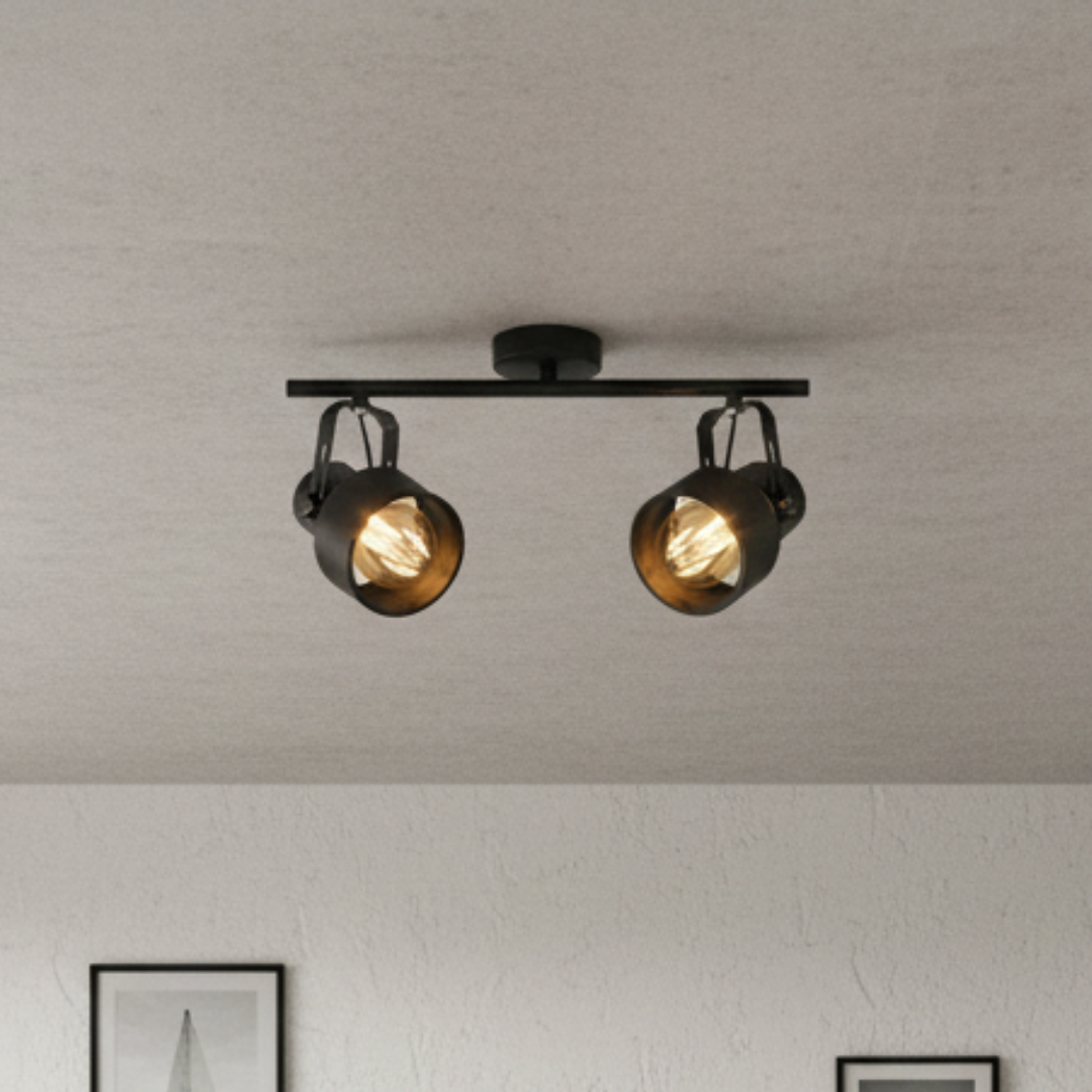 Foco de Techo Sobrepuesto Doble E27 Negro Mate 1