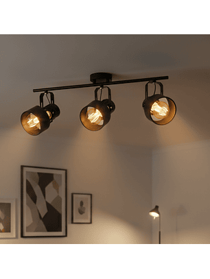 Foco de Cielo Sobrepuesto Triple Negro E27 Estilo Industrial
