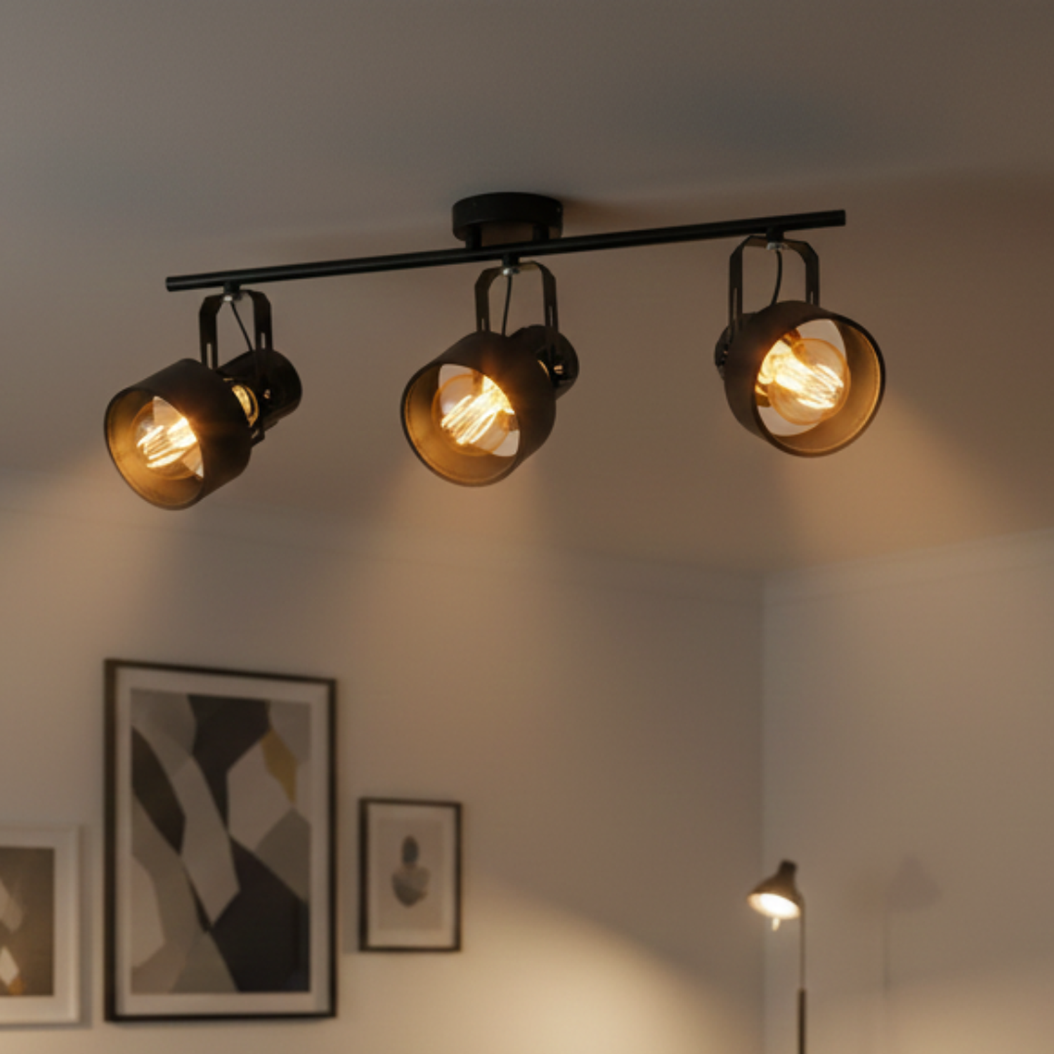 Foco de Cielo Sobrepuesto Triple Negro E27 Estilo Industrial 1