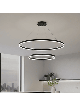 Lámpara de Techo Doble Anillo LED Circular Negro Moderno