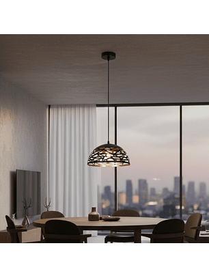 Lámpara Colgante Industrial de Metal Negro y Dorado 