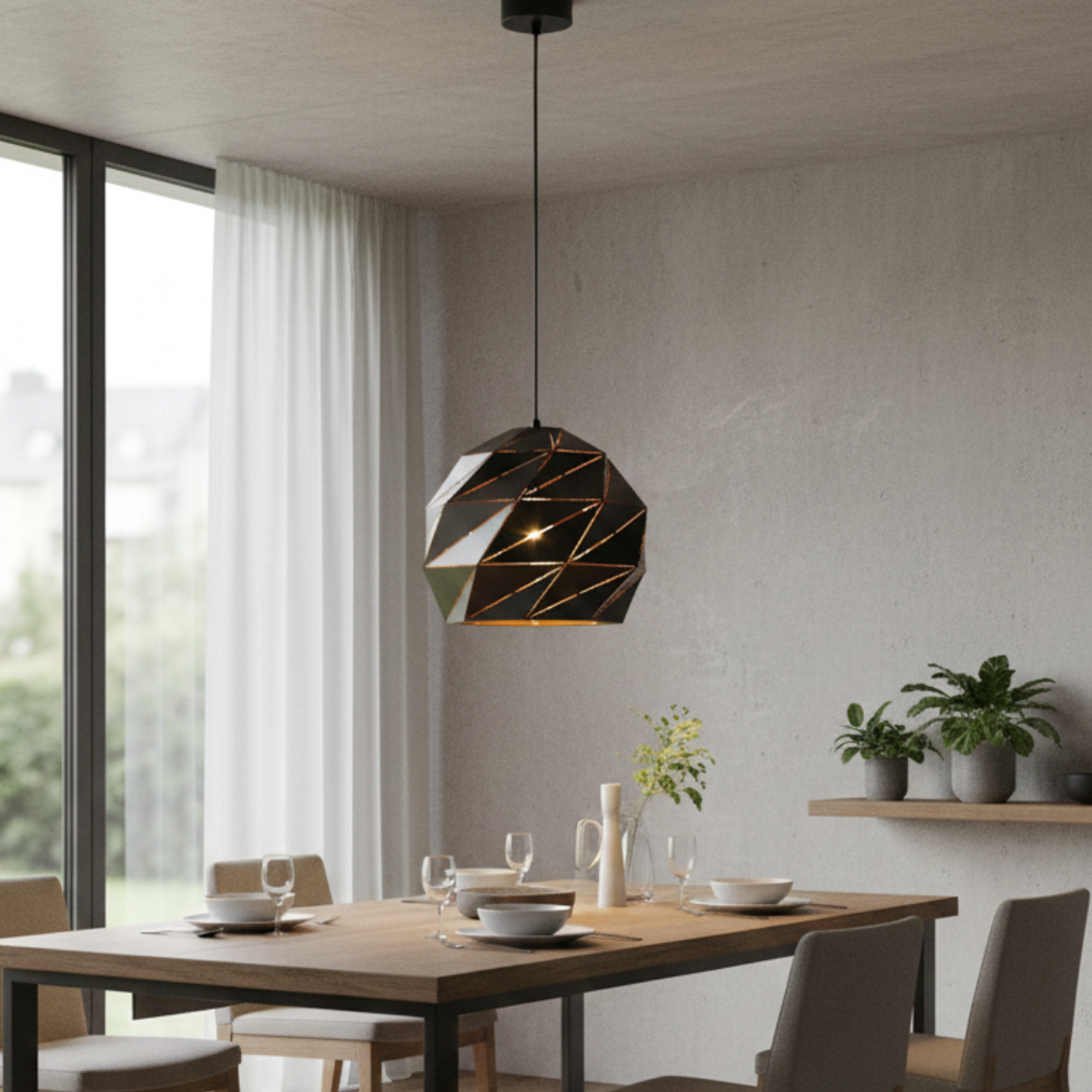 Lámpara Colgante Moderna Nórdica Origami en Metal Negro 300mm 4